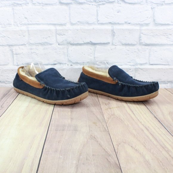 LL BEAN Blue Suede Wicked Good Shearling Lined Slippers Venetian 11 M - Picture 3 of 9
